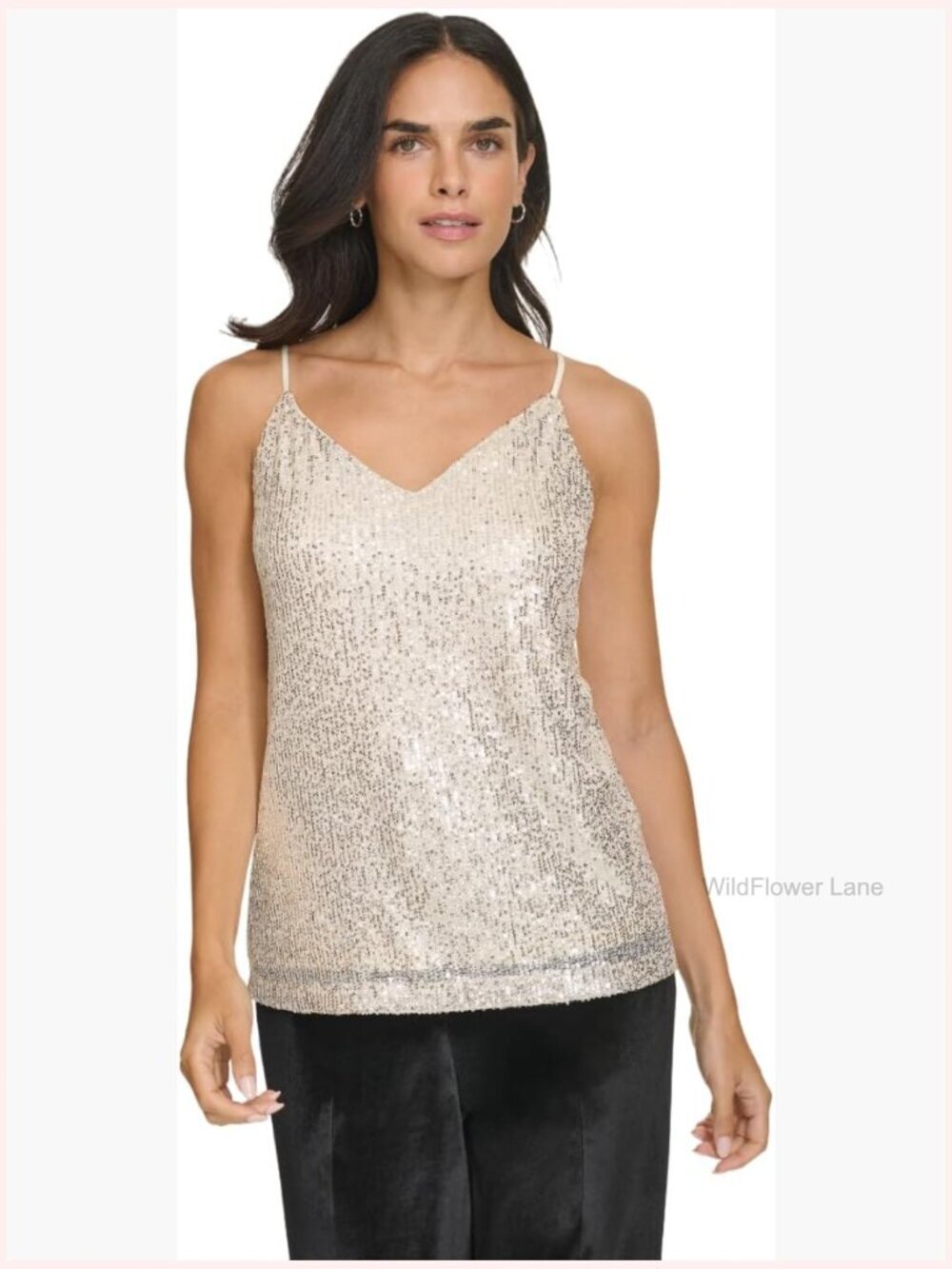 V-Neck Sleeveless Sequin Blouse - Stretch Tank Top